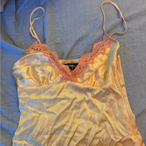 bebe Satin Chemise with Pink Lace Trim